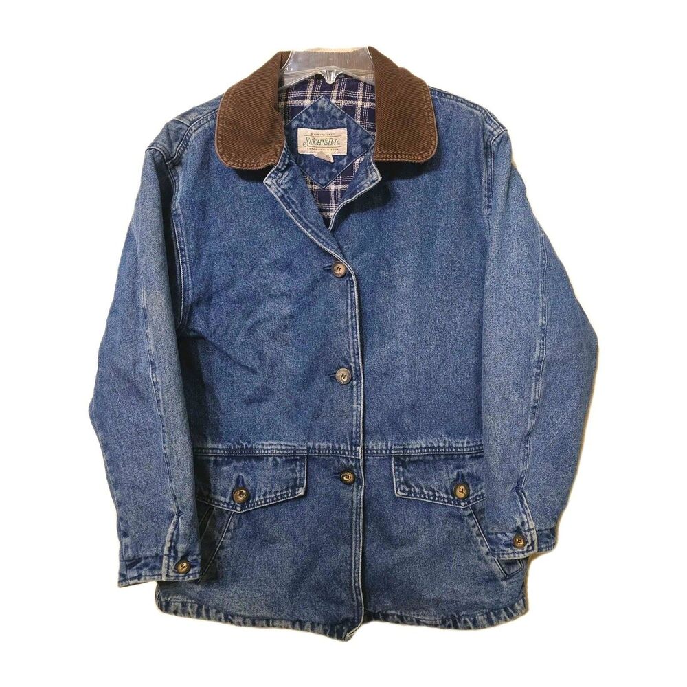 St. John's Bay Vintage Denim Jacket Mens Medium M Corduroy Collar Workwear USA